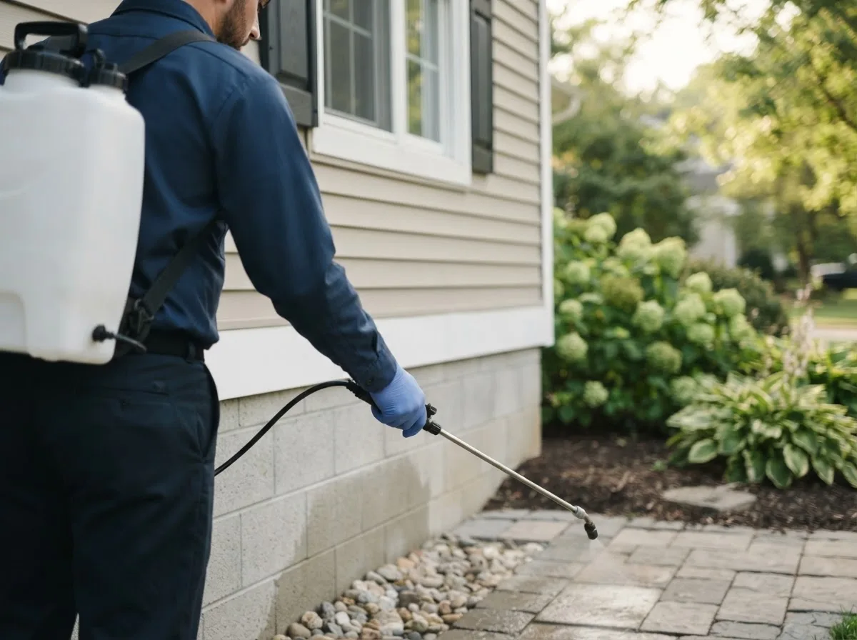Pest control technician inspecting a home in East Smithfield, PA